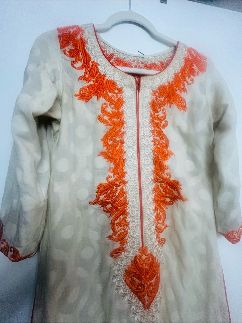 Vintage Cream Kaftan with Orange Embroidery